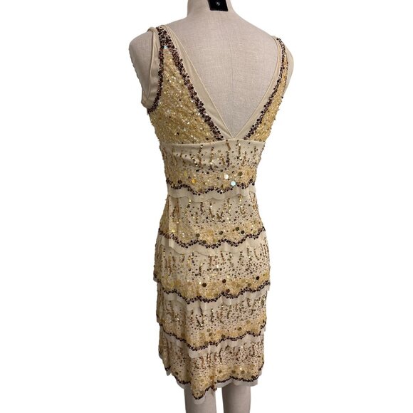 Basix II Gold Sequin Beaded Sleeveless Cocktail Dress Burlesque Style 4P - Picture 7 of 11